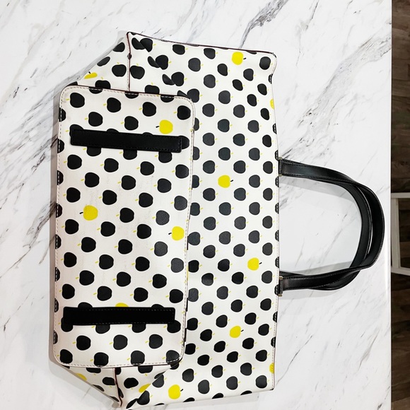Black and Yellow Polka Dot and Apple Kate Spade Tote Large Purse - Picture 13 of 16